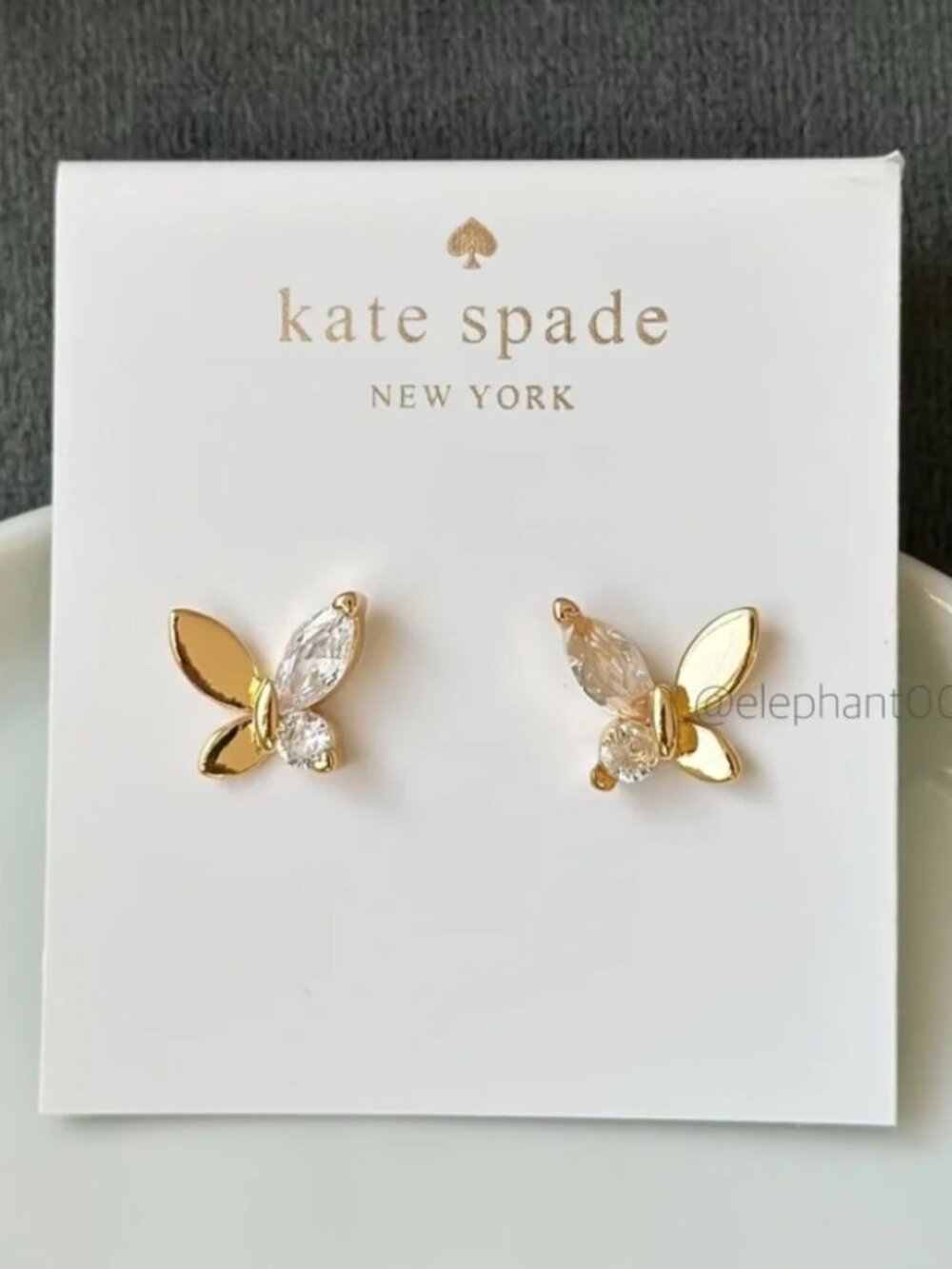 Kate Spade New York Gold Tone Butterfly Crystal Stud Earrings Dainty